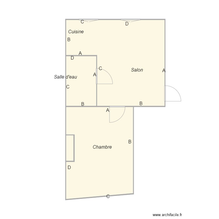 MAURET Rdc gauche. Plan de 4 pièces et 38 m2