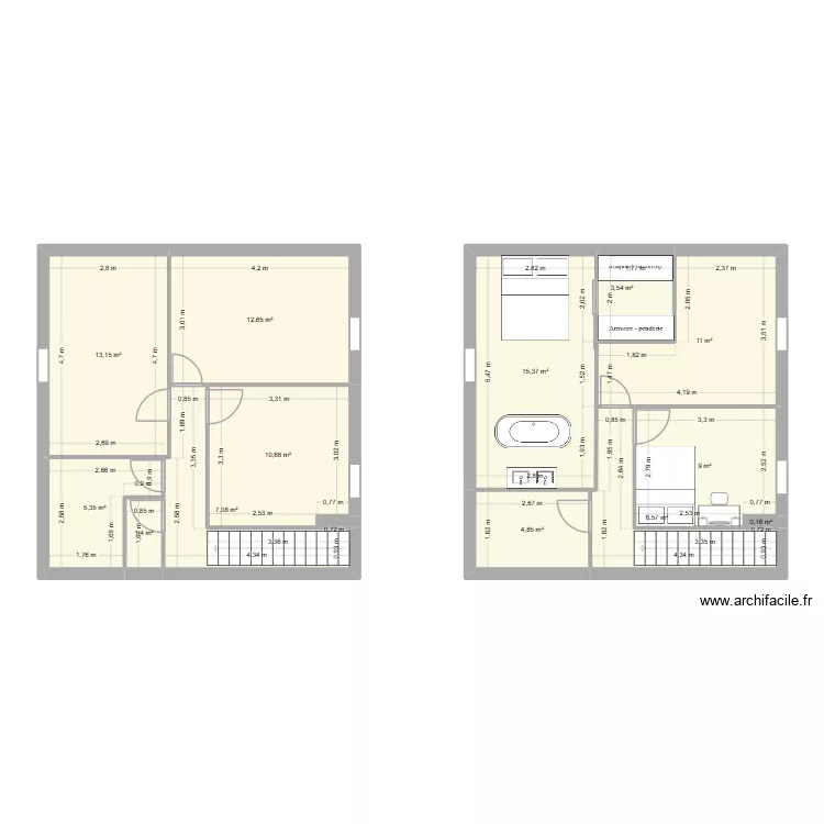maison pcf. Plan de 14  et 101 m²