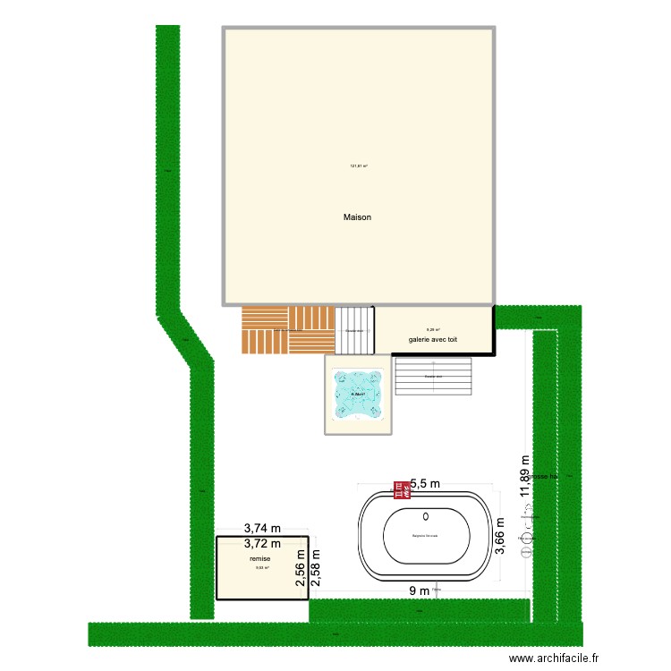 implantation piscine. Plan de 4 pièces et 149 m2