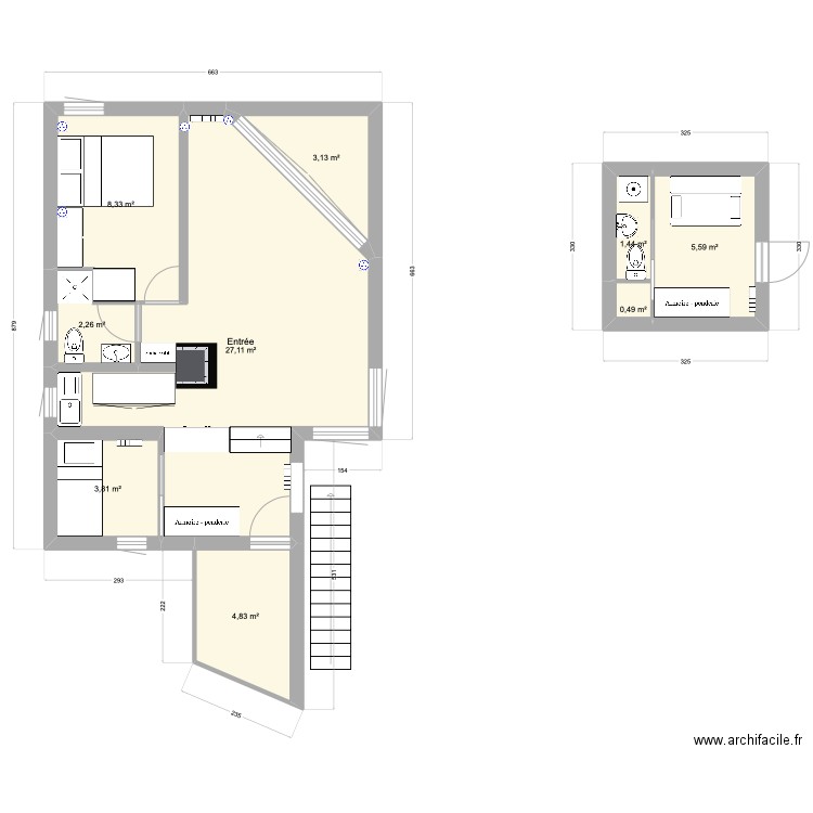 Chalet V3. Plan de 9 pièces et 57 m2