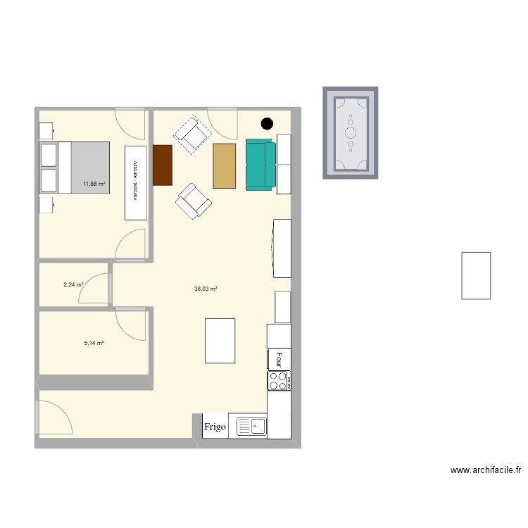 plan appart charpentiers. Plan de 4 pièces et 57 m2