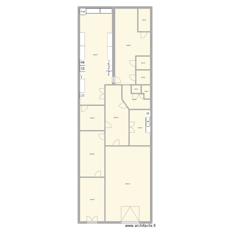 cuisine traiteur. Plan de 14 pièces et 256 m2