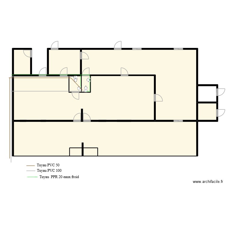 Pâtisserie  plombier. Plan de 7 pièces et 244 m2