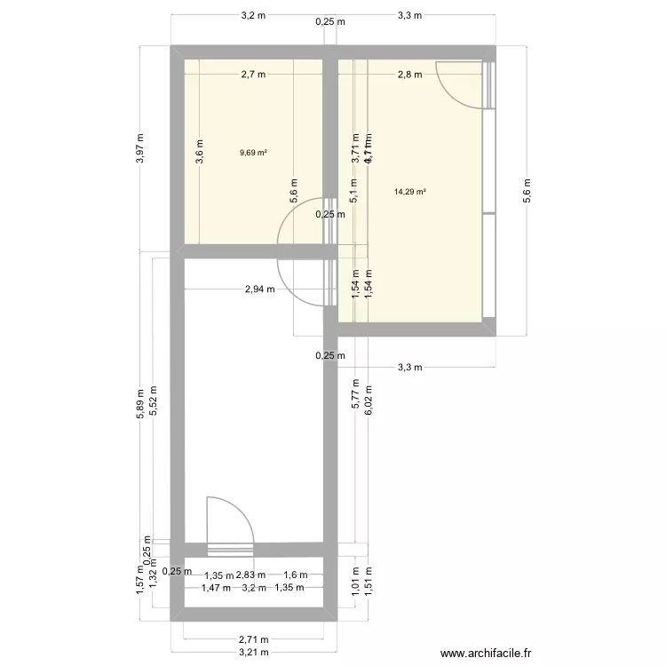 Local auto &eacute;cole. Plan de 2 pièces et 24 m²
