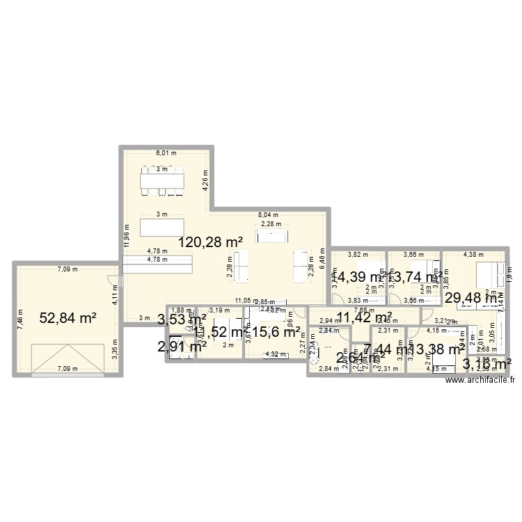 denney emre. Plan de 15 pièces et 311 m2