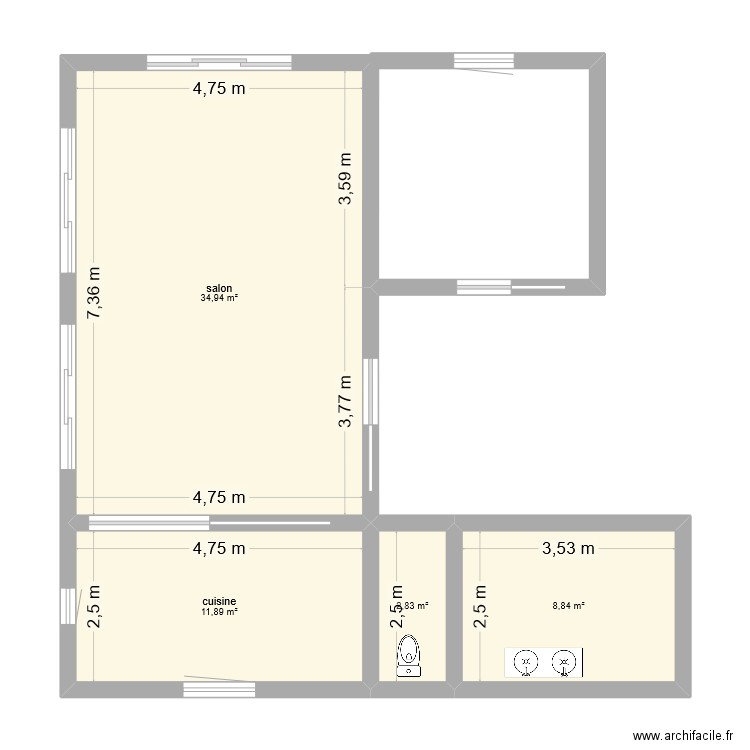 SEVicq. Plan de 4 pièces et 59 m2