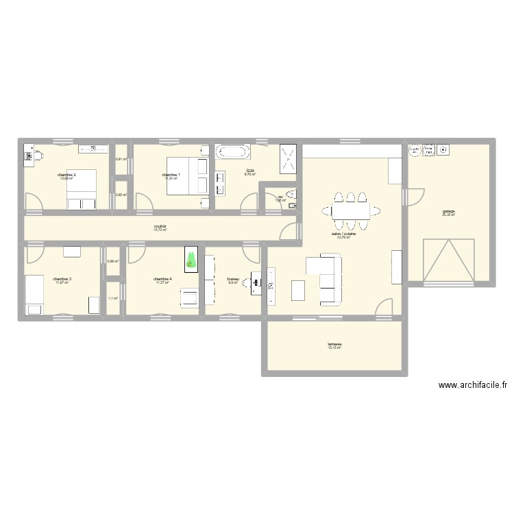 barbara. Plan de 15 pièces et 171 m2