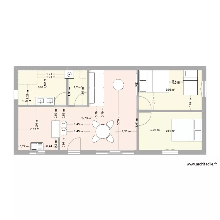 Maison maman. Plan de 5 pièces et 56 m²