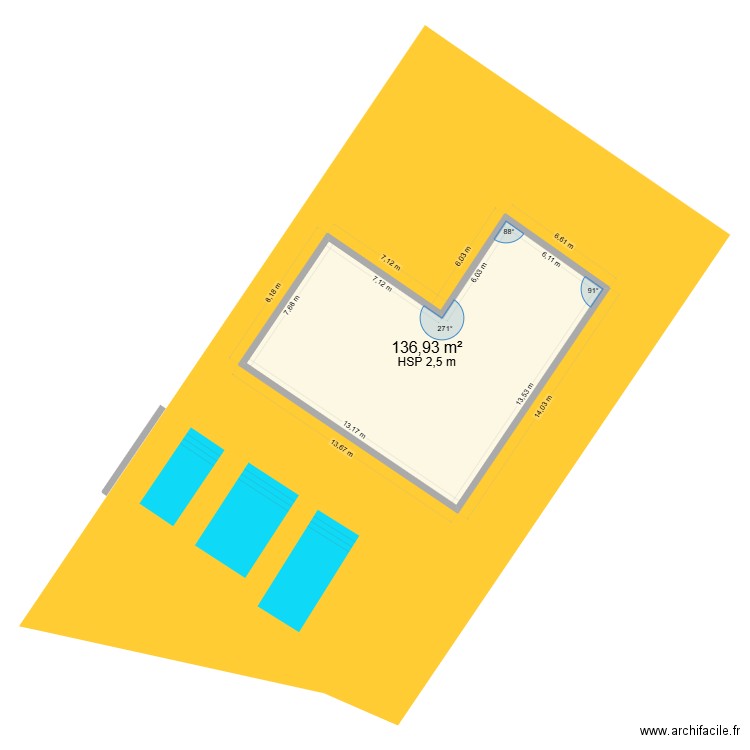 Piscine. Plan de 1 pièce et 137 m2
