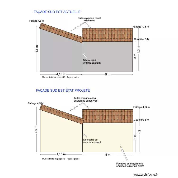 Fa&ccedil;ade Sud E. Plan de 2  et 31 m²