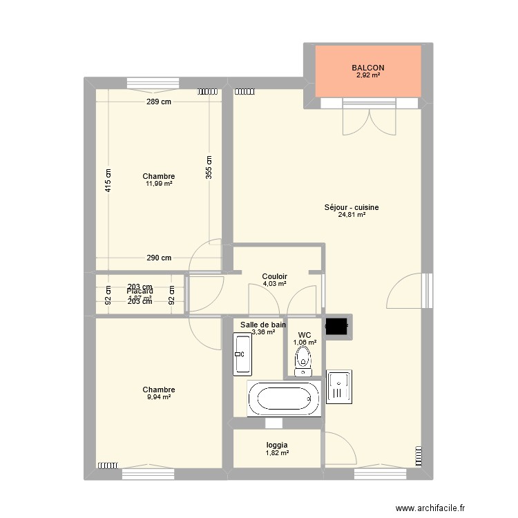 PARONNEAU. Plan de 10 pièces et 62 m2