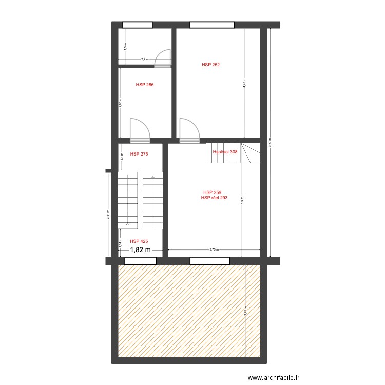 Mélèzes 82 Rez+2 Existant. Plan de 6 pièces et 72 m2