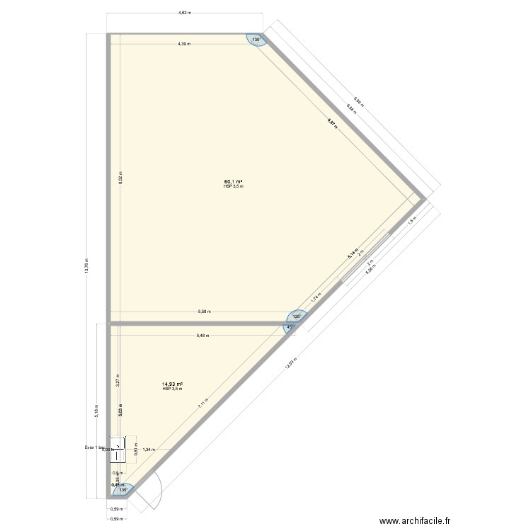 02/04/2025. Plan de 2 pièces et 75 m2