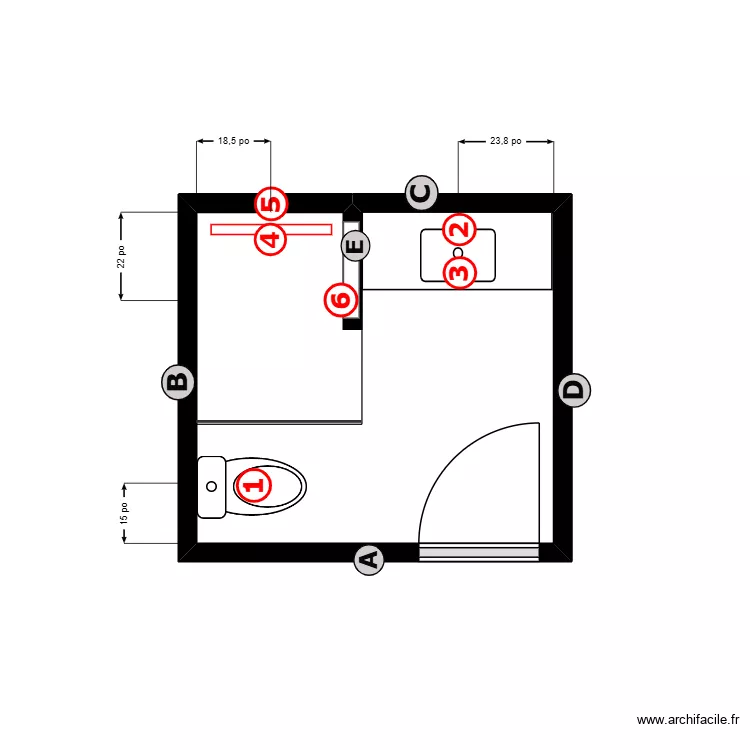 poitras plomberie. Plan de 1 Pièce et 5 m²