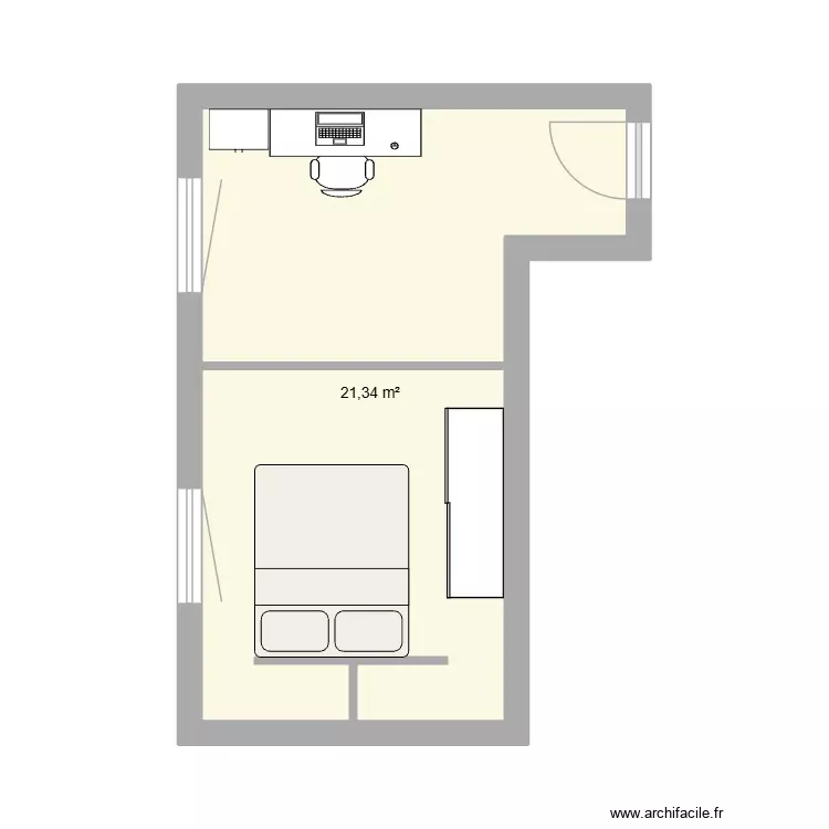 chambre 3. Plan de 1 Pièce et 21 m²