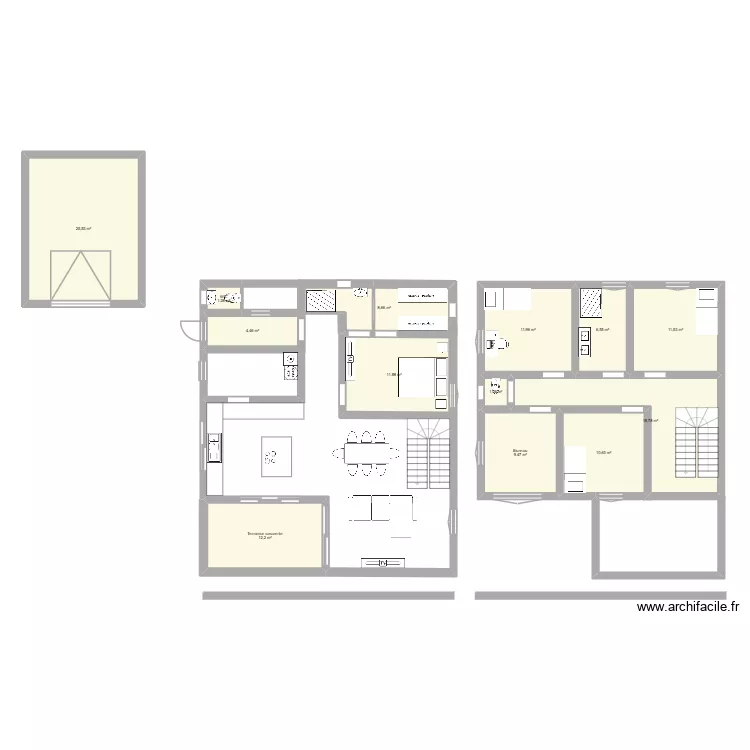 maison 2. Plan de 13  et 134 m²