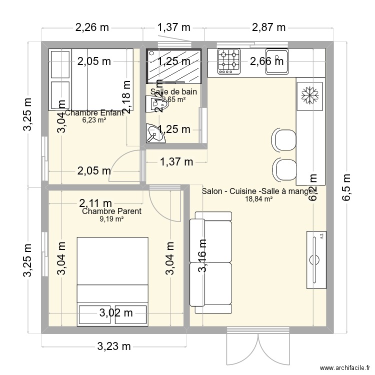 ameland2. Plan de 4 pièces et 37 m2