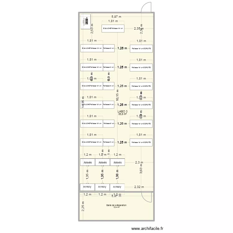 Labo 3 souhaits SVT. Plan de 2  et 99 m²