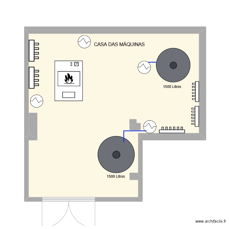 LAR Casa das máquinas com 2 termoacumuladores. Plan de 1 pièce et 34 m2