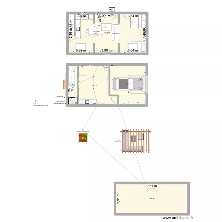 GRANGE. Plan de 6  et 144 m²