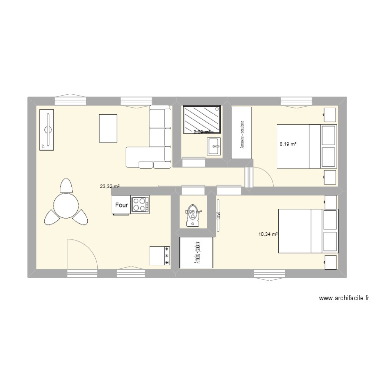 La Bergerie. Plan de 5 pièces et 45 m2