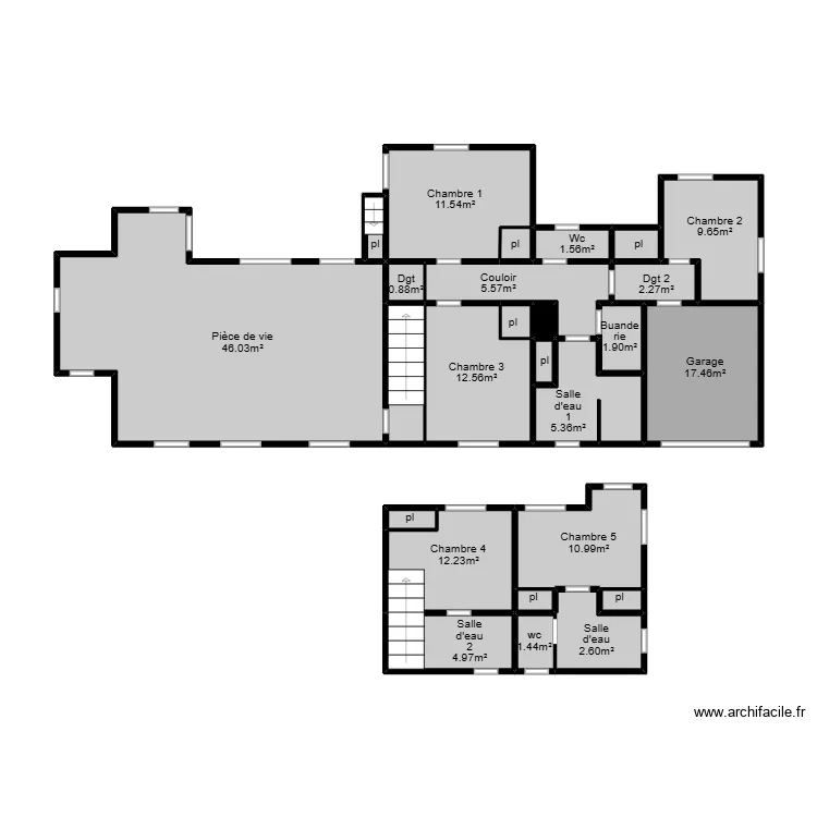 Fregate mesurage. Plan de 26  et 58 m²