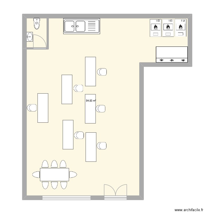 Cuisine. Plan de 1 pièce et 85 m2