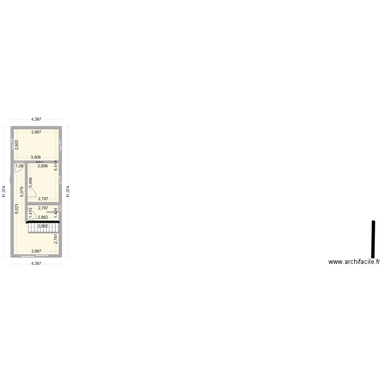 PURS 1ER 4/11. Plan de 2 pièces et 42 m2