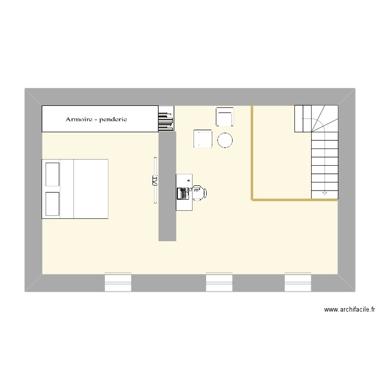 etage. Plan de 1 pièce et 45 m2