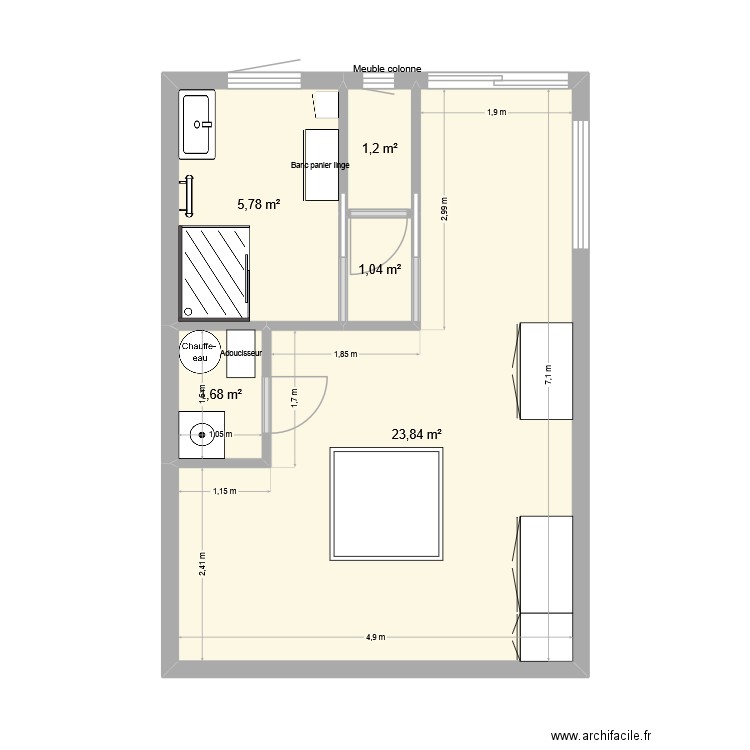 emplacement fenetre toit. Plan de 5 pièces et 34 m2