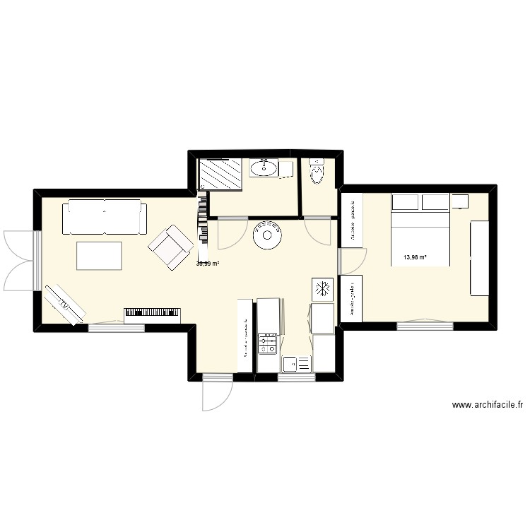 maison des bois. Plan de 2 pièces et 50 m2