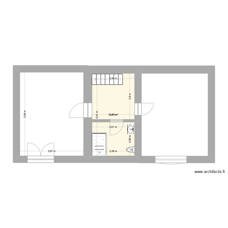 Etage. Plan de 1 pièce et 13 m2