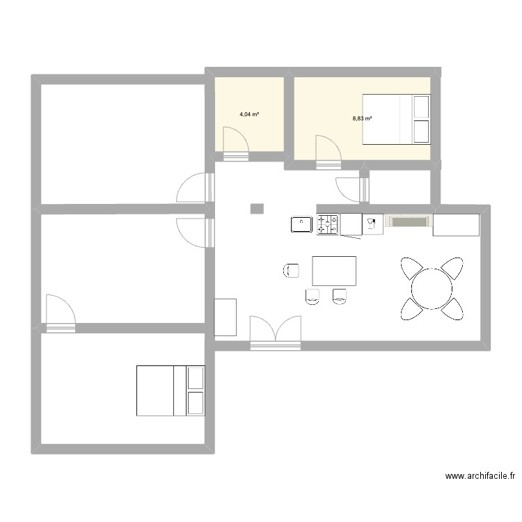 ourcq. Plan de 2 pièces et 13 m2