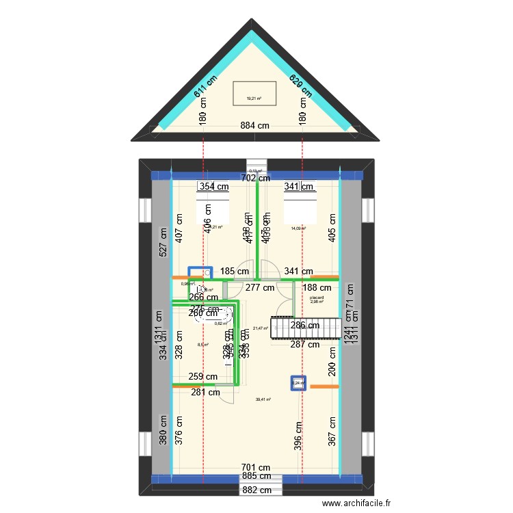 MORTON combles. Plan de 13 pièces et 126 m2