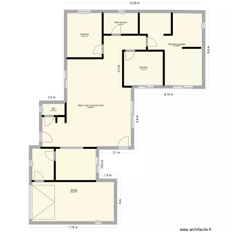 Dun proj 1 murs ext. Plan de 1 pièce et 158 m²