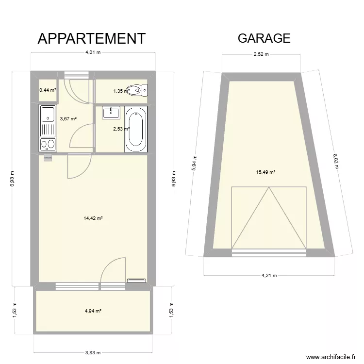 LAMARRE. Plan de 7  et 43 m²