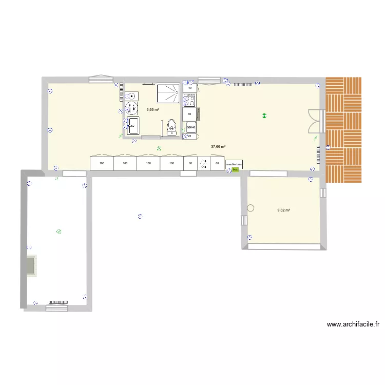 plan LUMIERE SANS MEUBLES. Plan de 3  et 52 m²