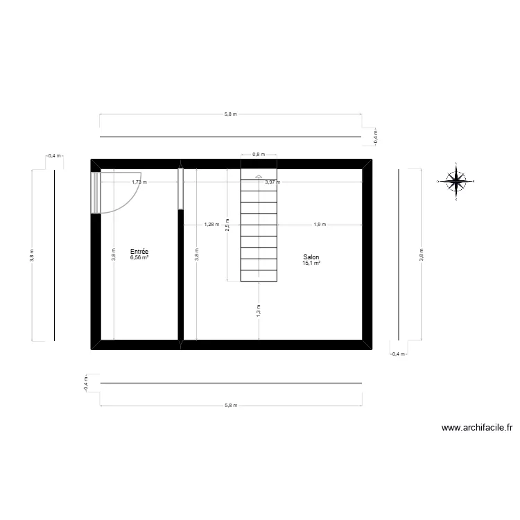 DP2 RDC. Plan de 2 pièces et 22 m²