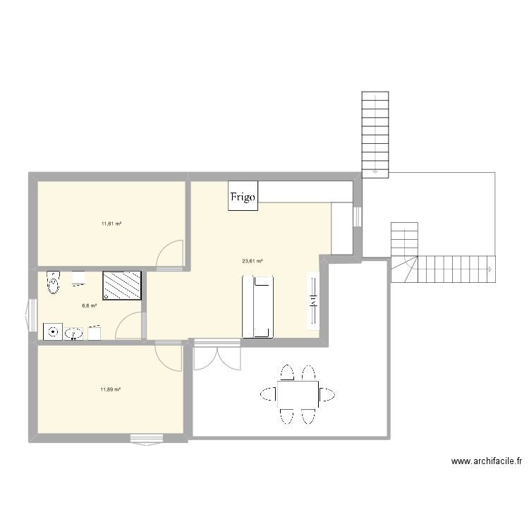 Modele2. Plan de 4 pièces et 54 m2