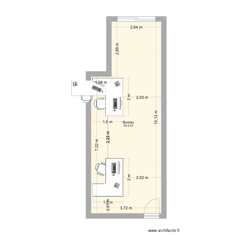 Bureau. Plan de 1 pièce et 35 m2