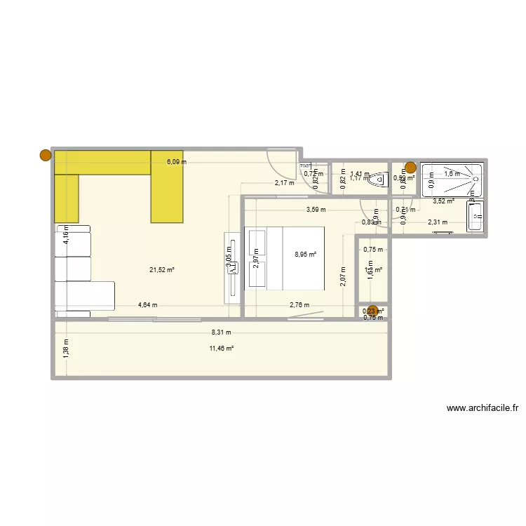 Appartement - Beauregard - travaux V5. Plan de 8 pièces et 49 m²