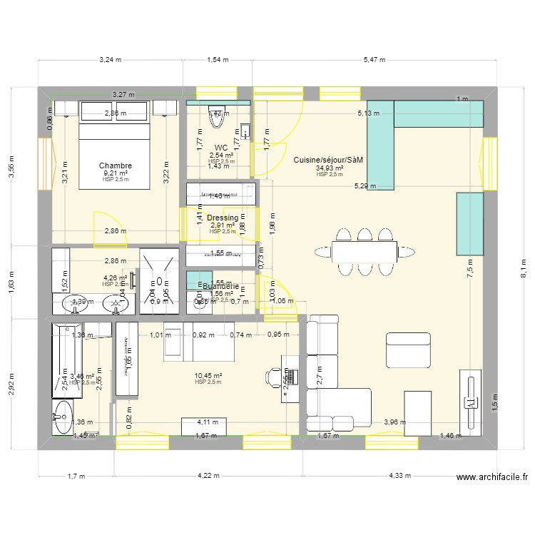Bellet 16. Plan de 8 pièces et 69 m2