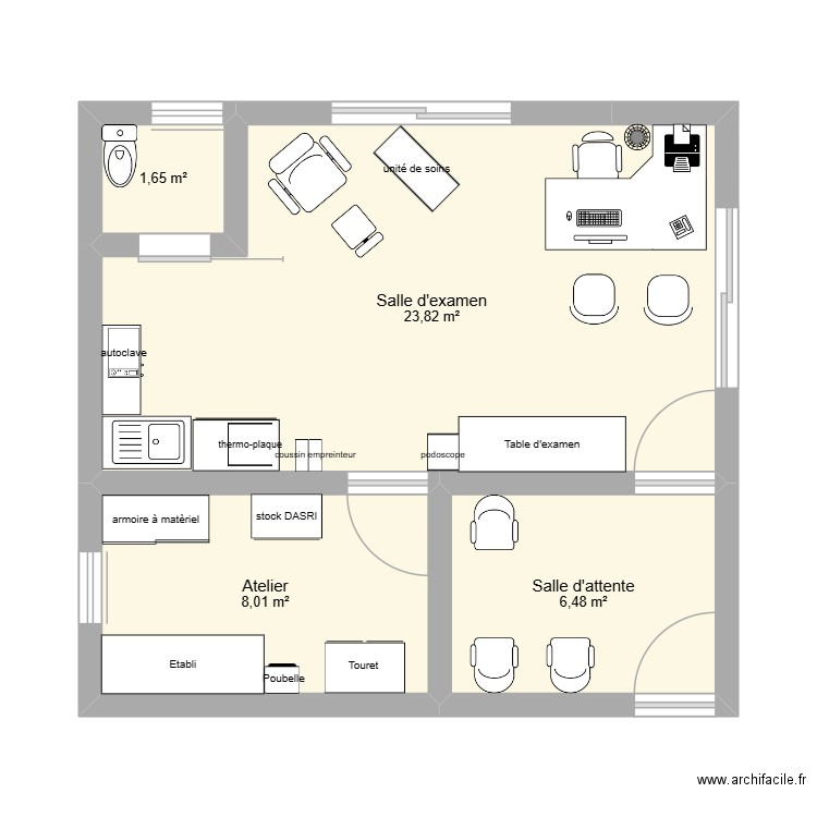 cabinet podo. Plan de 4 pièces et 40 m2