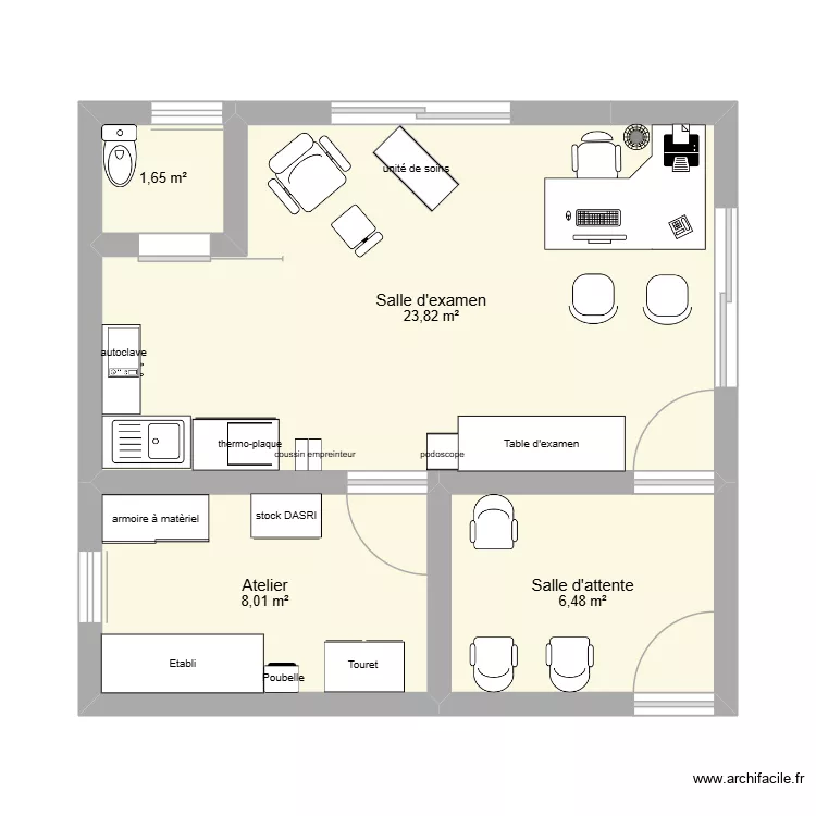cabinet podo. Plan de 4 pièces et 40 m²