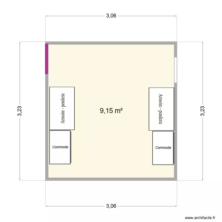 chambre dressing. Plan de 1  et 9 m²