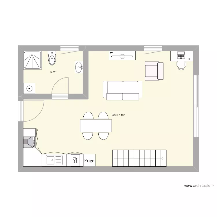 Grange V1. Plan de 2  et 45 m²