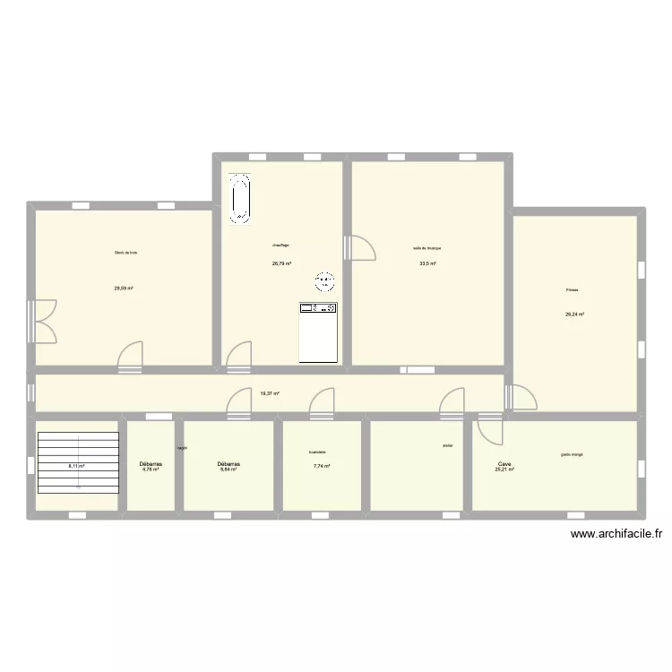 sous-sol. Plan de 10  et 190 m²