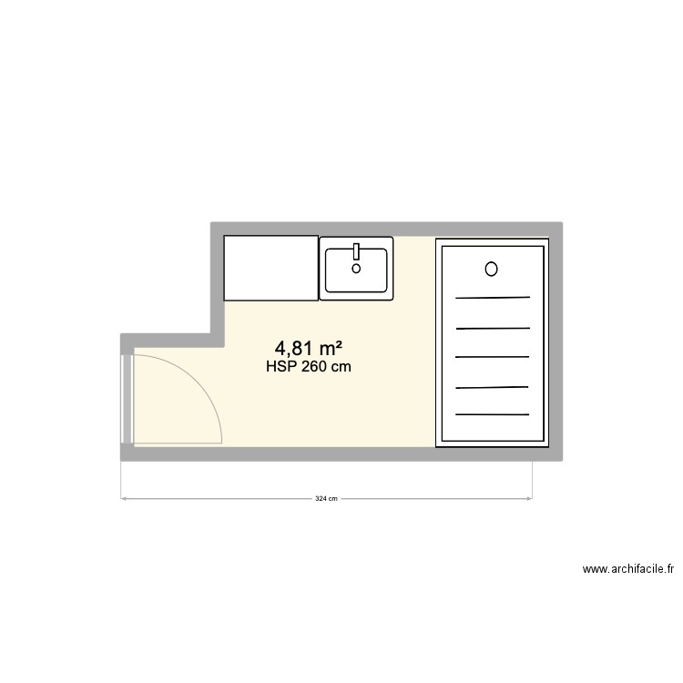 SDB SATH-MONTES. Plan de 2 pièces et 5 m2