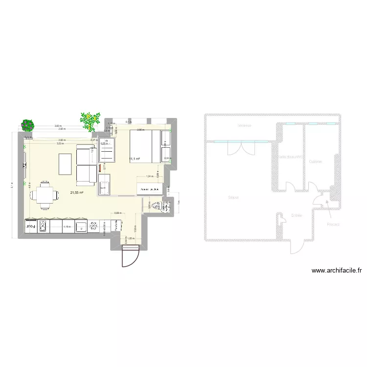 Appt JF Antibes am&eacute;nag&eacute; Valid&eacute; - Vierge. Plan de 2 pièces et 33 m²