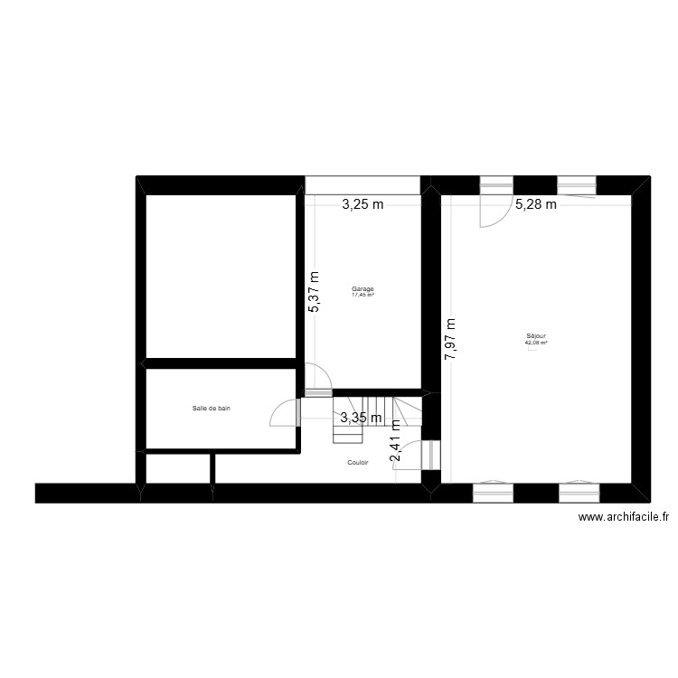 25_05_14 Plan Farge - Rdc existant. Plan de 2 pièces et 60 m2
